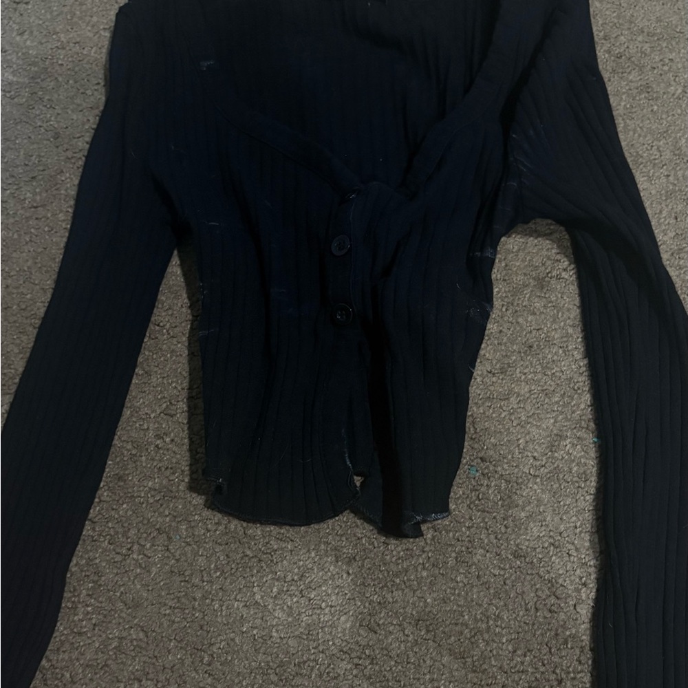 Black Ribbed Cardigan Crop